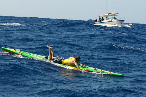Mitchell, 16 miles into his 32-mile crossing of the Molokai Channel, Hawaii.